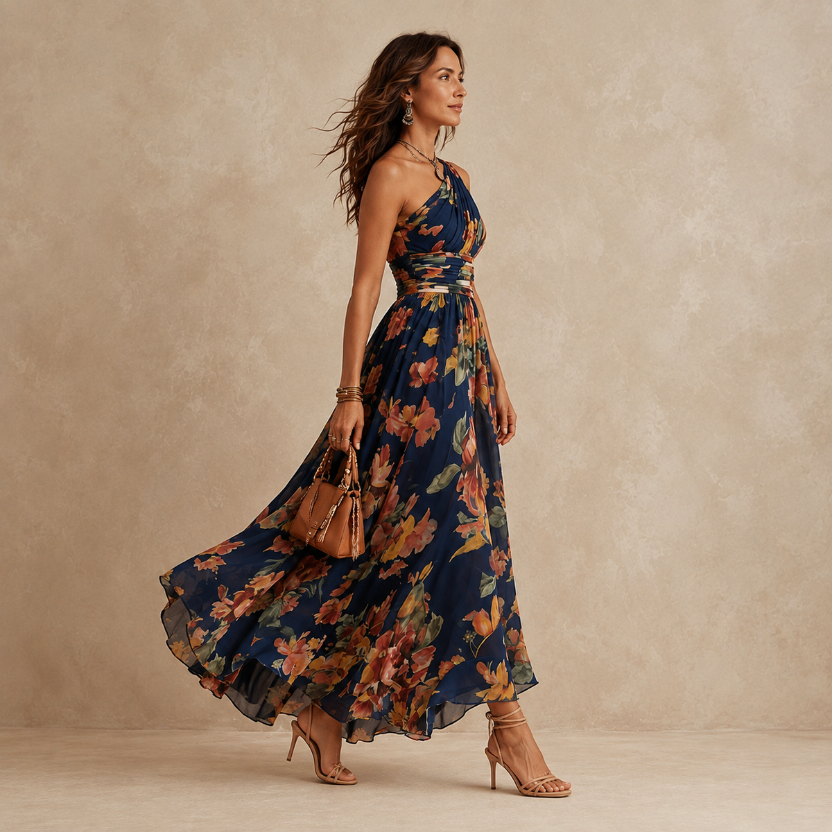 Celeste | Robe longue asymétrique à fleurs
