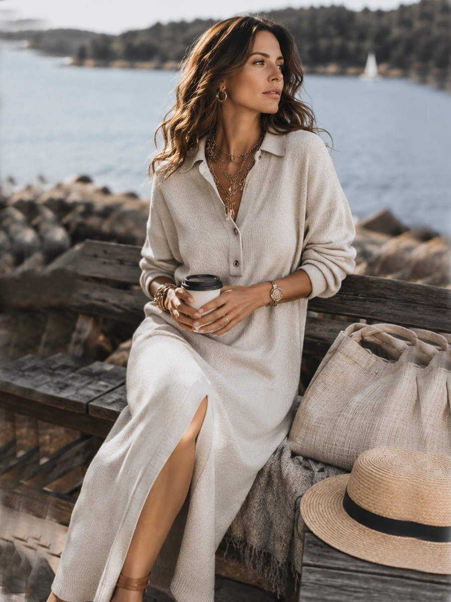 ALVA | Robe longue à manches longues avec col