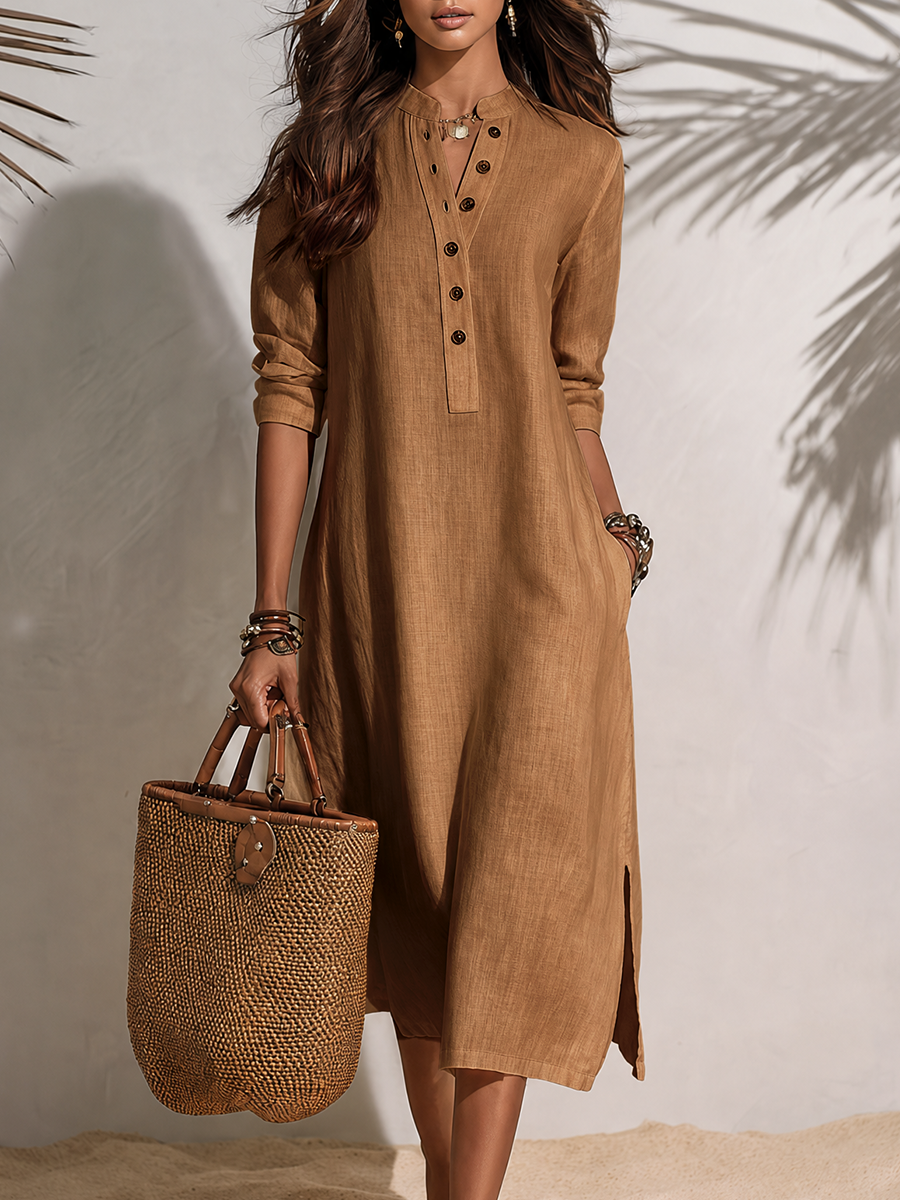 Button-Front Vacation Midi Dress for Women | Lunemuse
