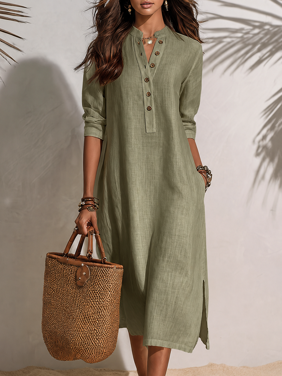 Button-Front Vacation Midi Dress for Women | Lunemuse