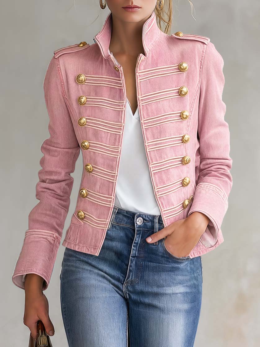 Marion | Veste en jean de style militaire à boutons dorés