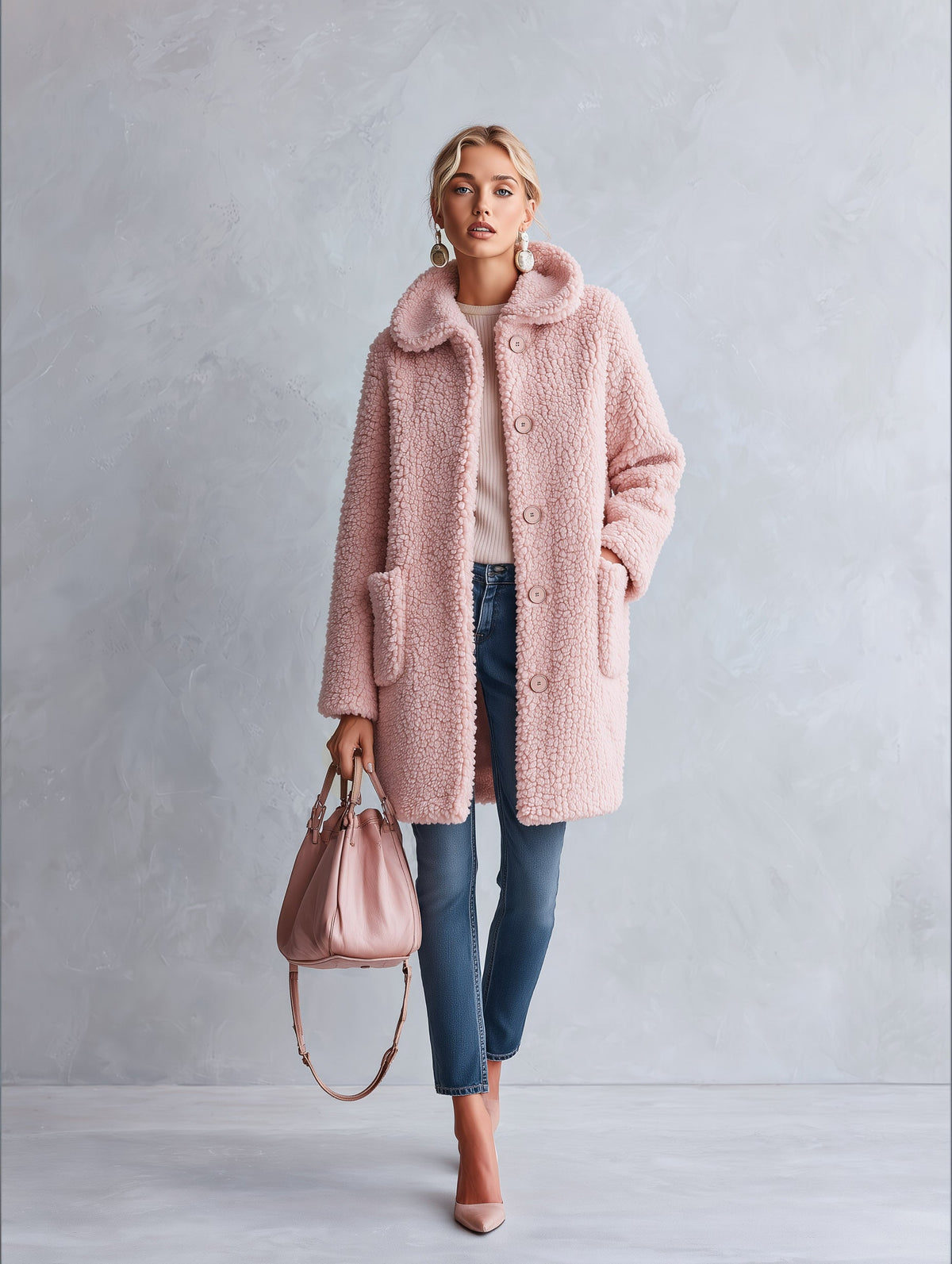 Manteau polaire rose à capuche