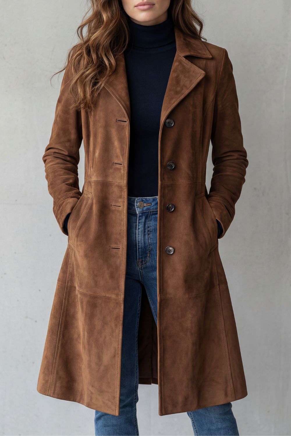 Disa | Manteau long avec finition en daim vintage