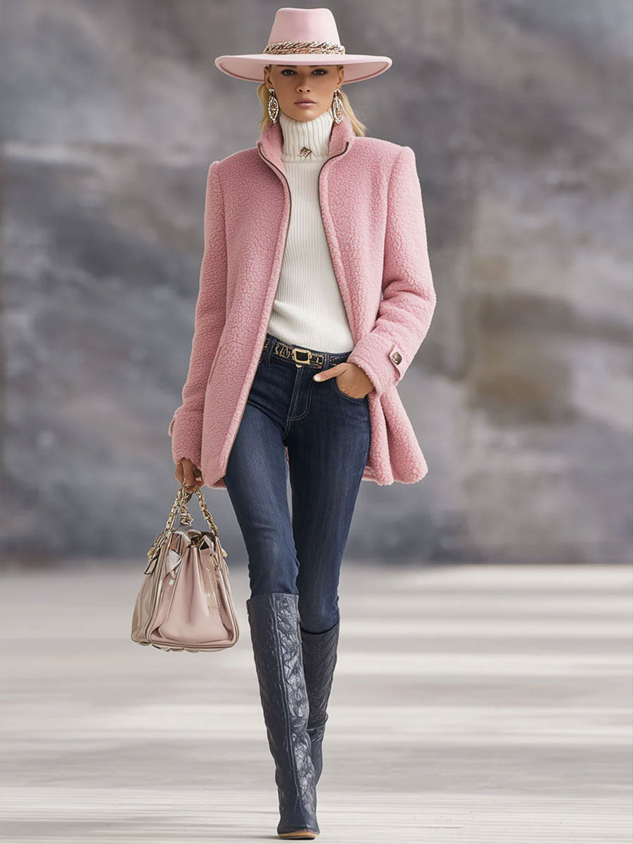 Chaqueta polar rosa vintage con cremallera