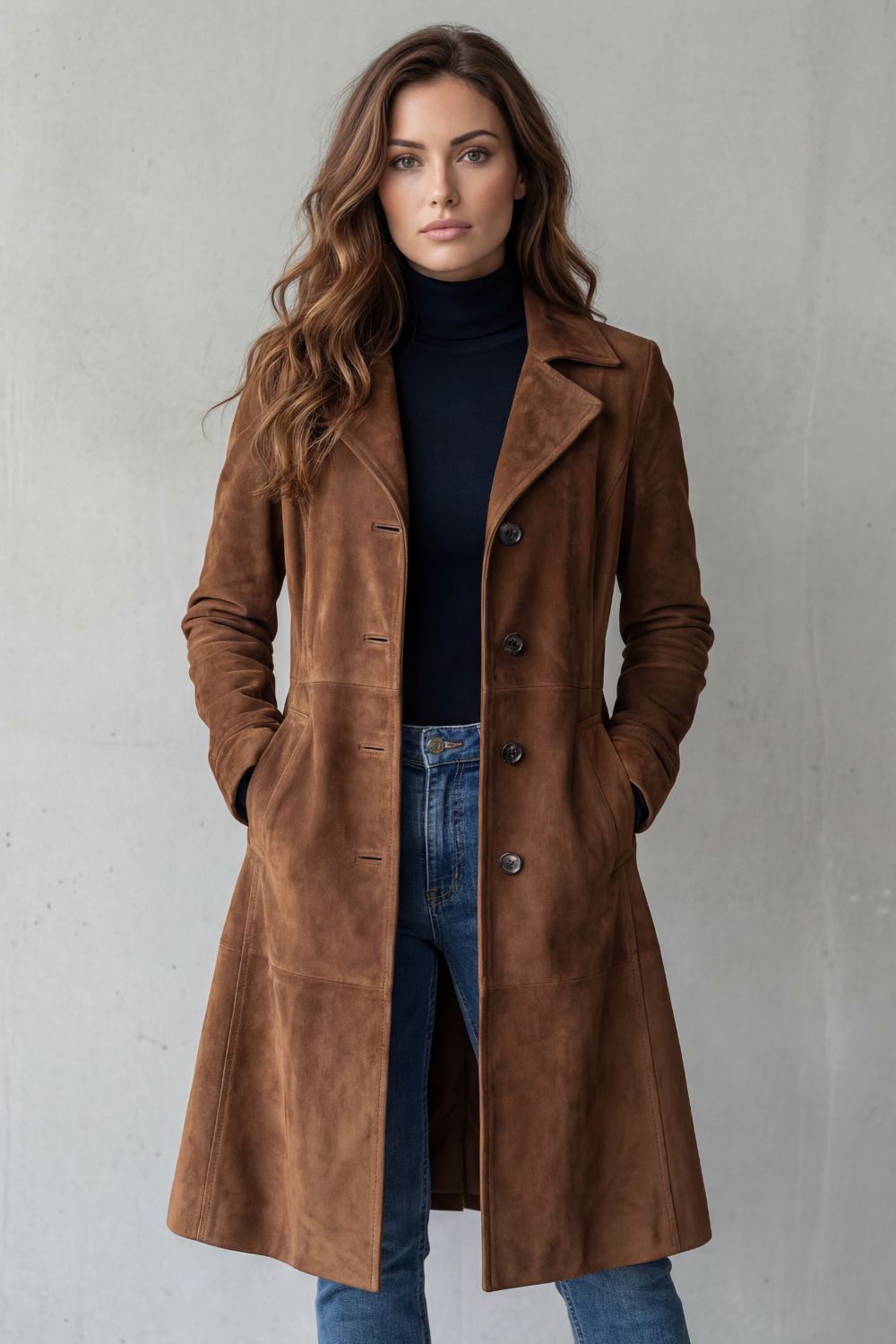 Disa | Manteau long avec finition en daim vintage