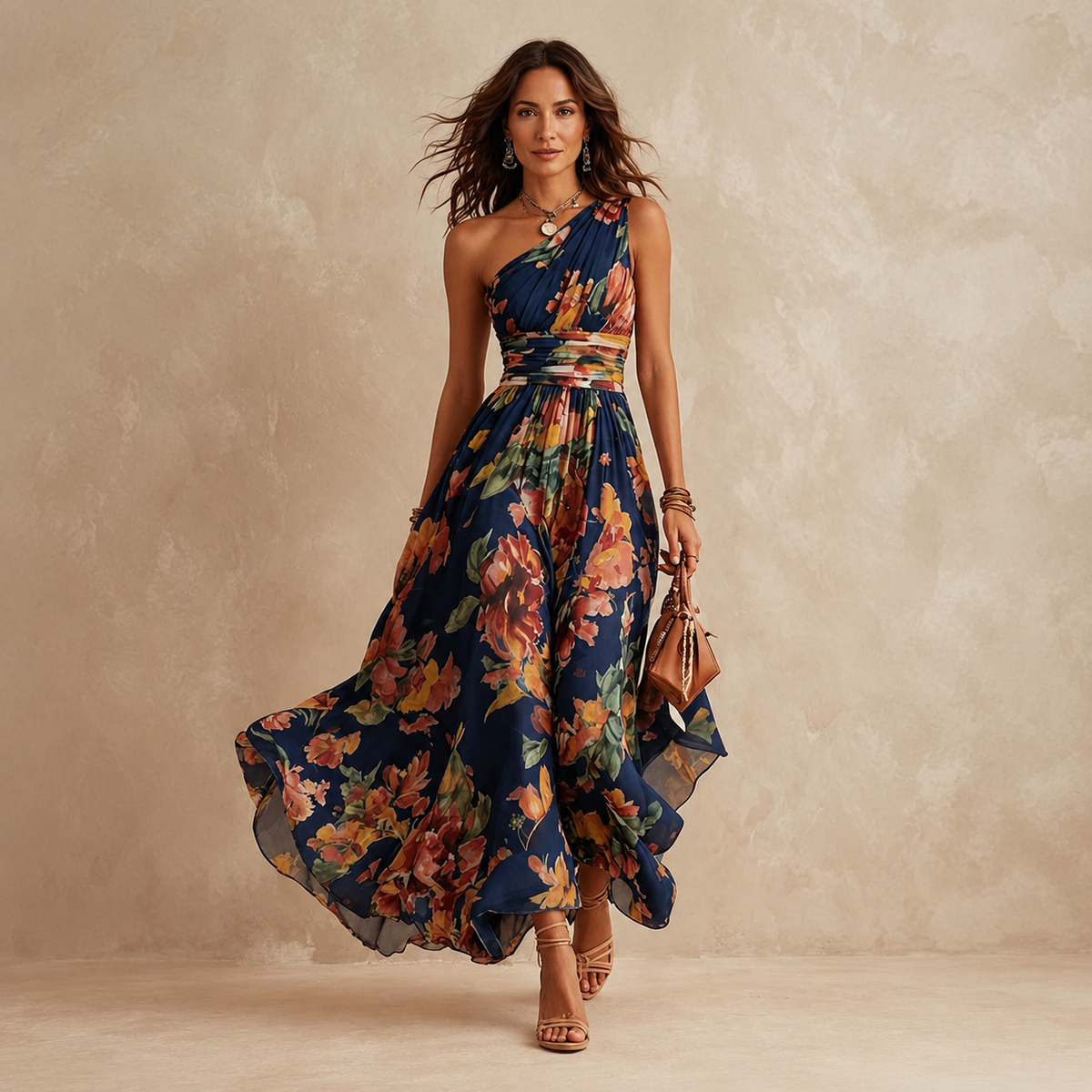 Celeste | Robe longue asymétrique à fleurs