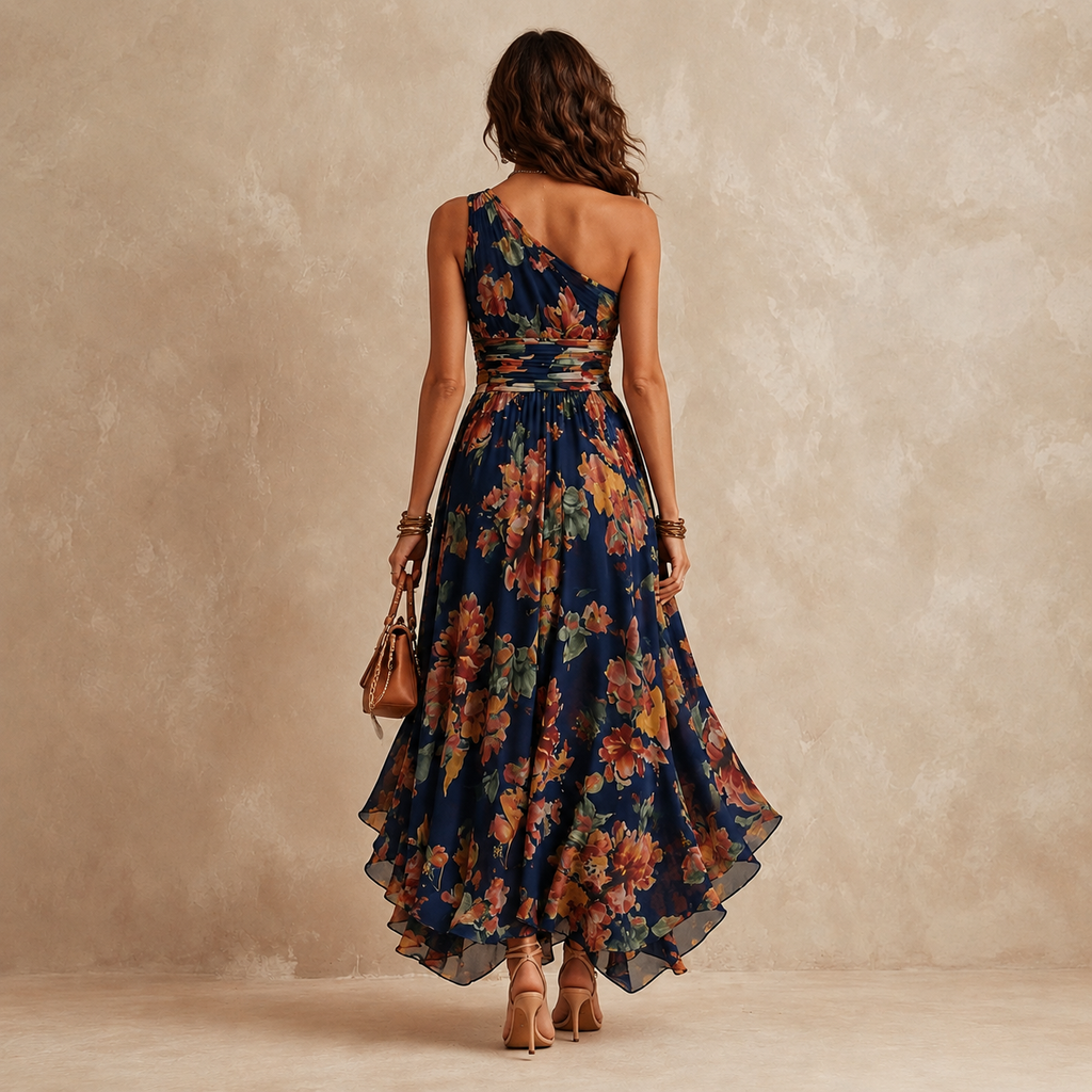 Celeste | Robe longue asymétrique à fleurs