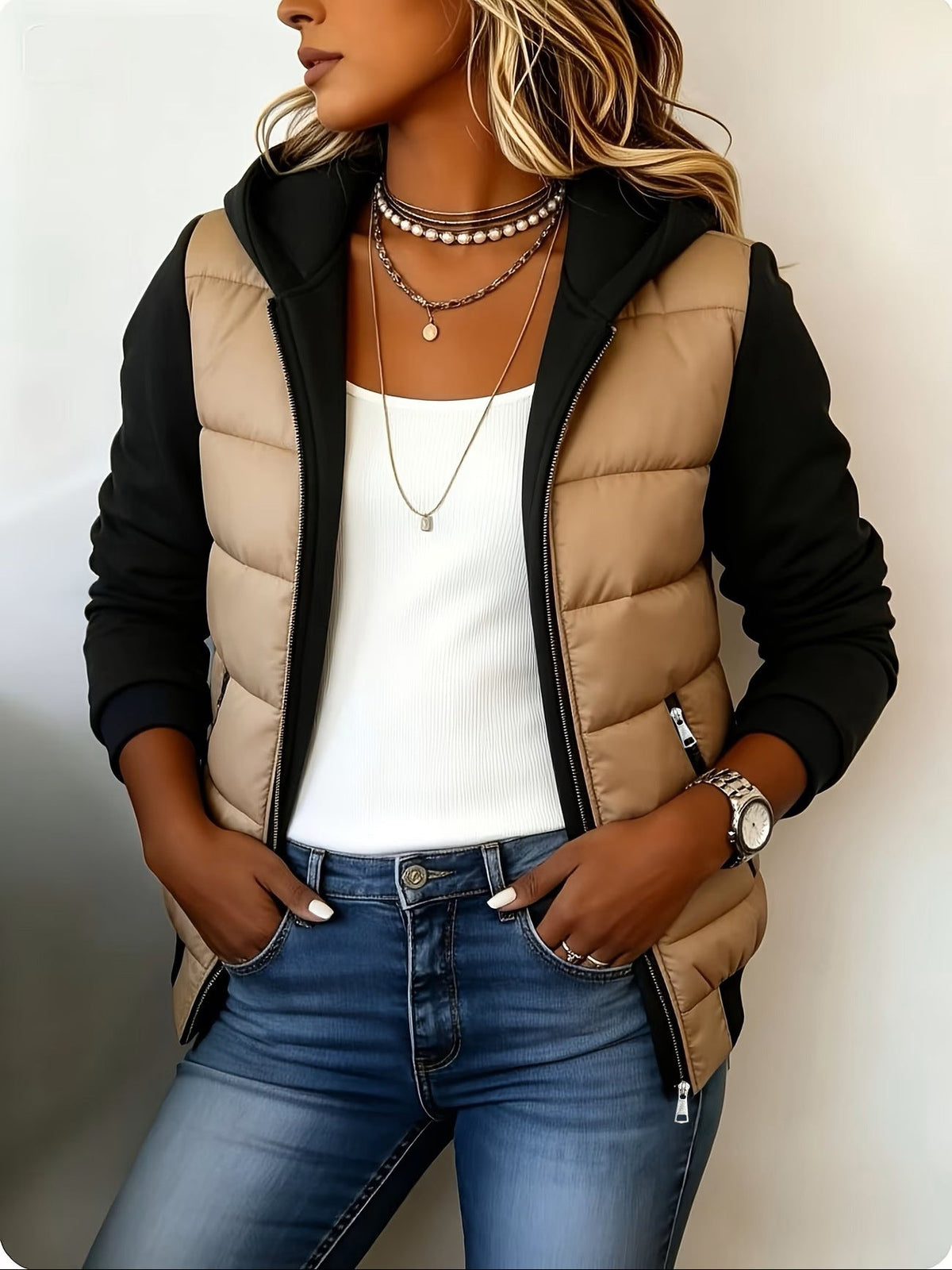 Nina | Veste matelassée à capuche et blocs de couleur