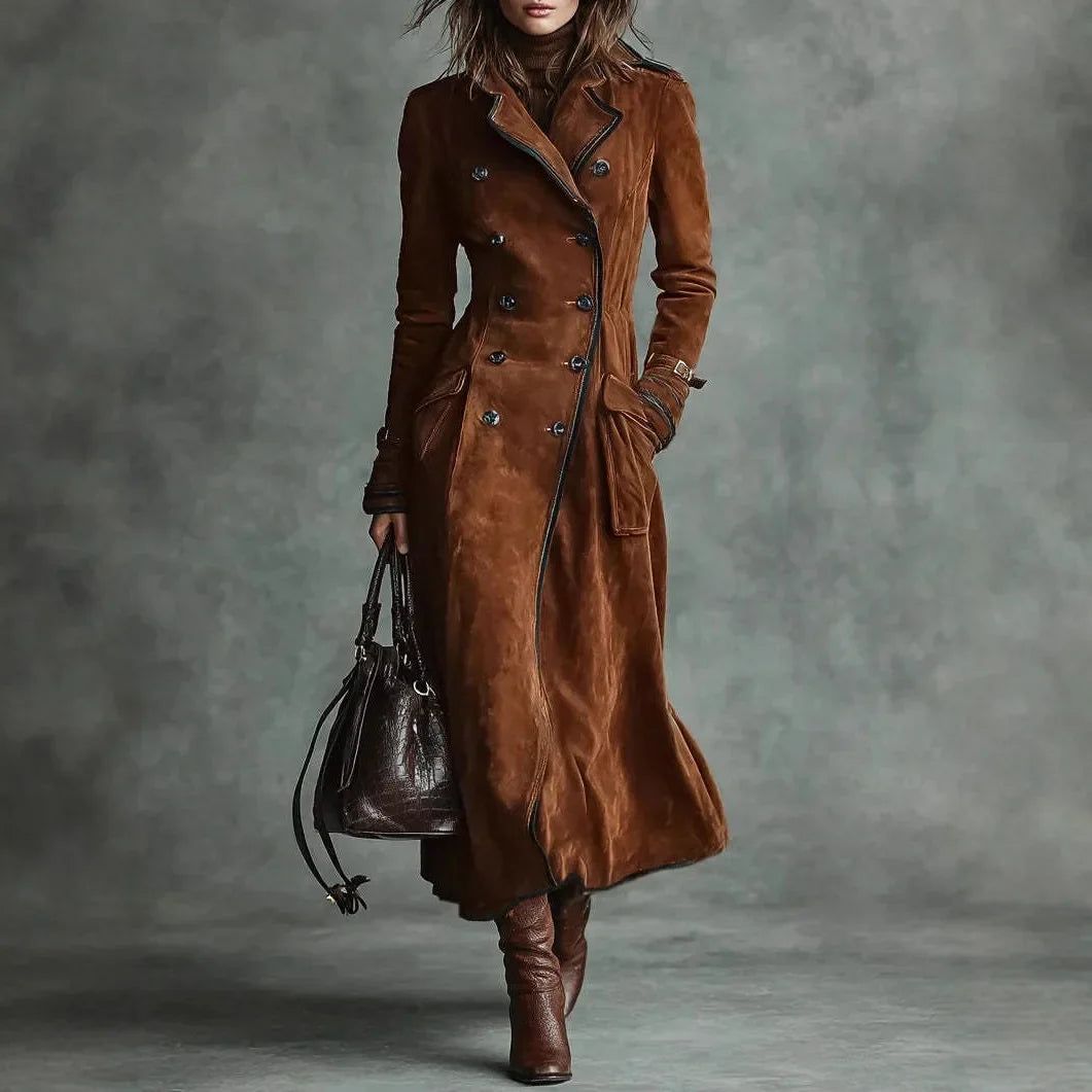 Georgina | Trench long effet daim avec ceinture