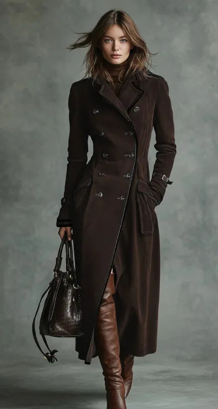 Georgina | Trench long effet daim avec ceinture