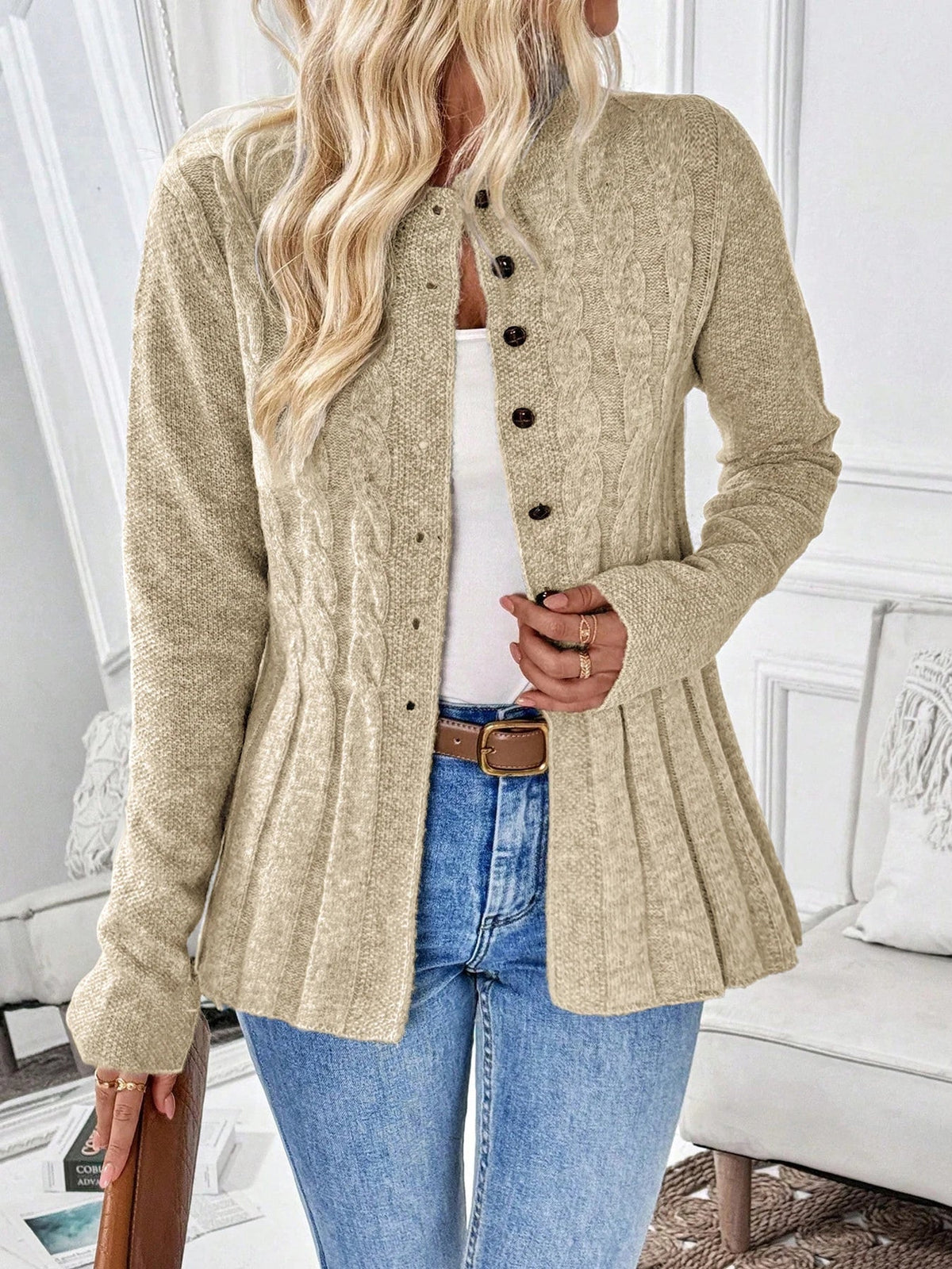Cléa | Cardigan en maille à taille cintrée