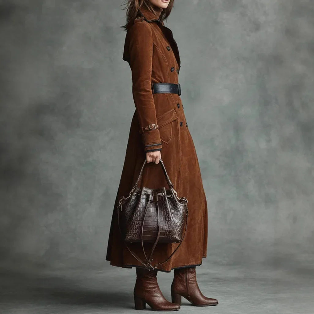 Georgina | Trench long effet daim avec ceinture