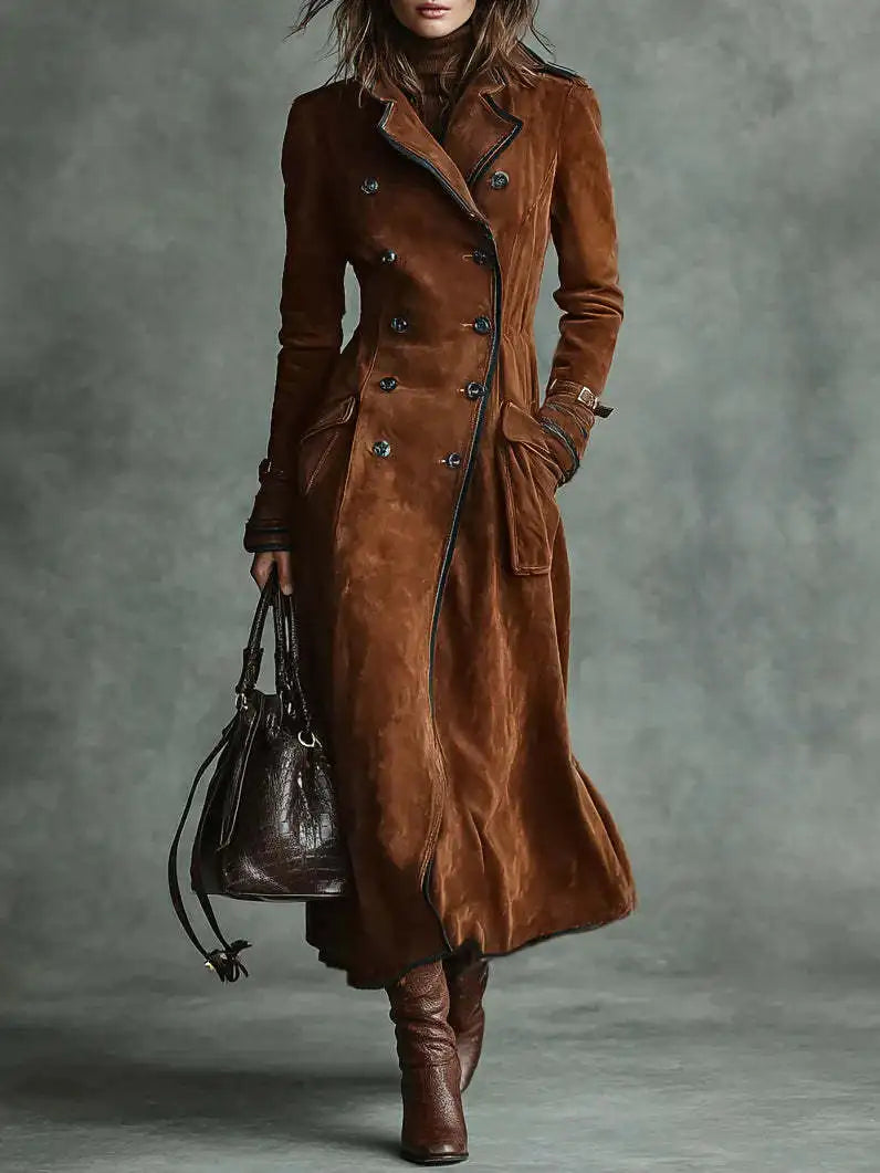 Georgina | Trench long effet daim avec ceinture