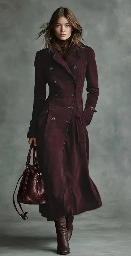 Georgina | Trench long effet daim avec ceinture