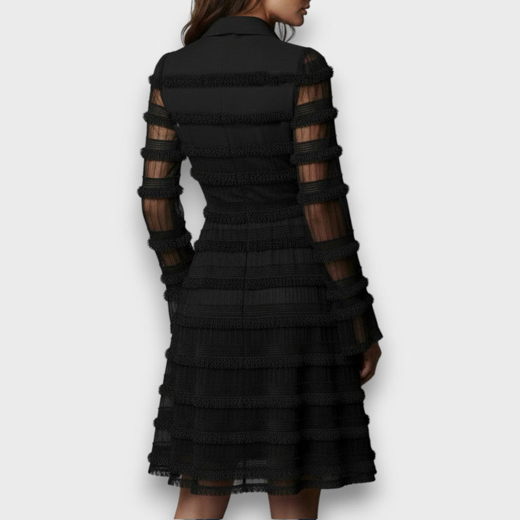 Parisa – Robe midi à franges transparentes