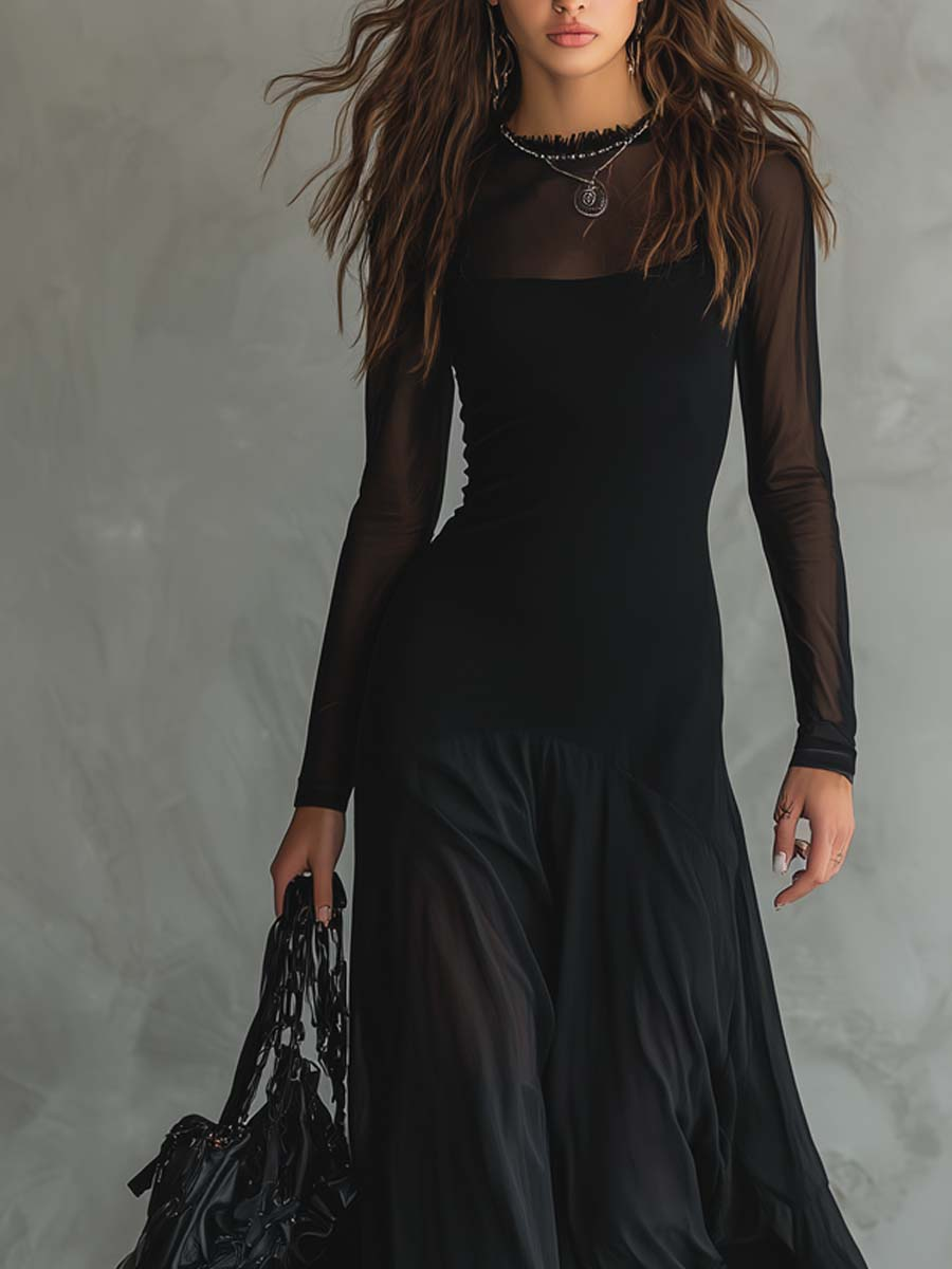 Neroa | Robe longue ample en tulle noir