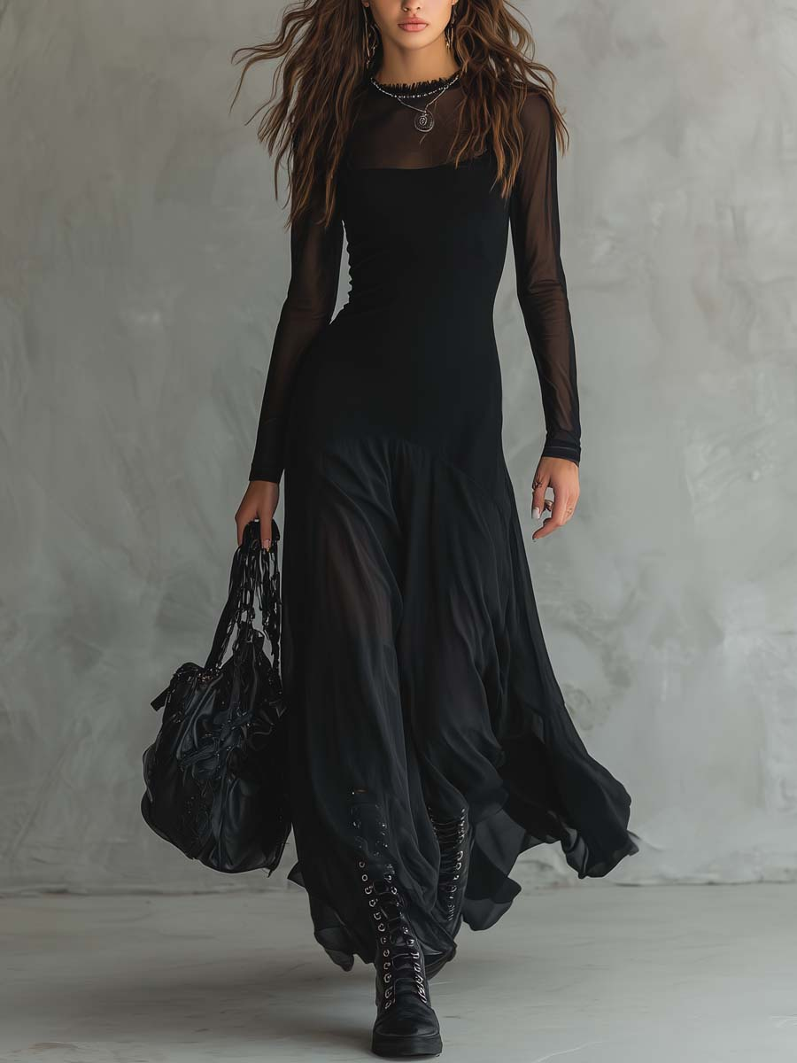 Neroa | Robe longue ample en tulle noir