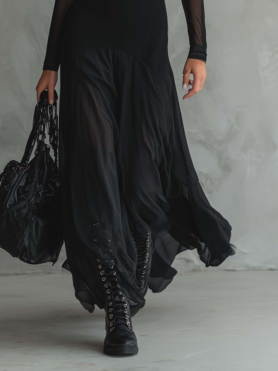 Neroa | Robe longue ample en tulle noir