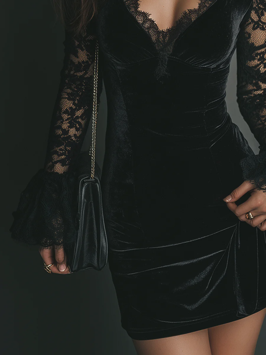 Lunori™ | Mini-robe en velours et dentelle Luna