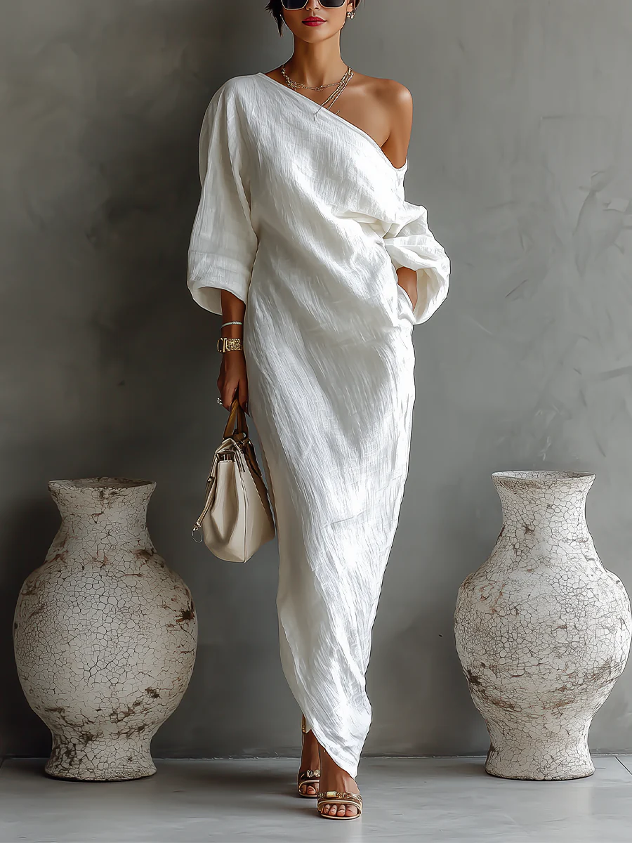 Robe longue blanche élégante à une épaule