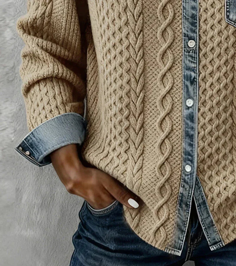 Ambra | Top en maille patchwork avec détails en denim