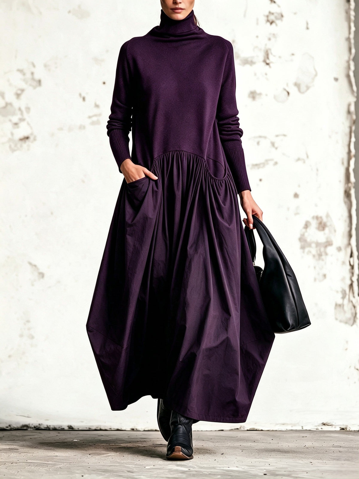 Robe longue oversize à col roulé et poches