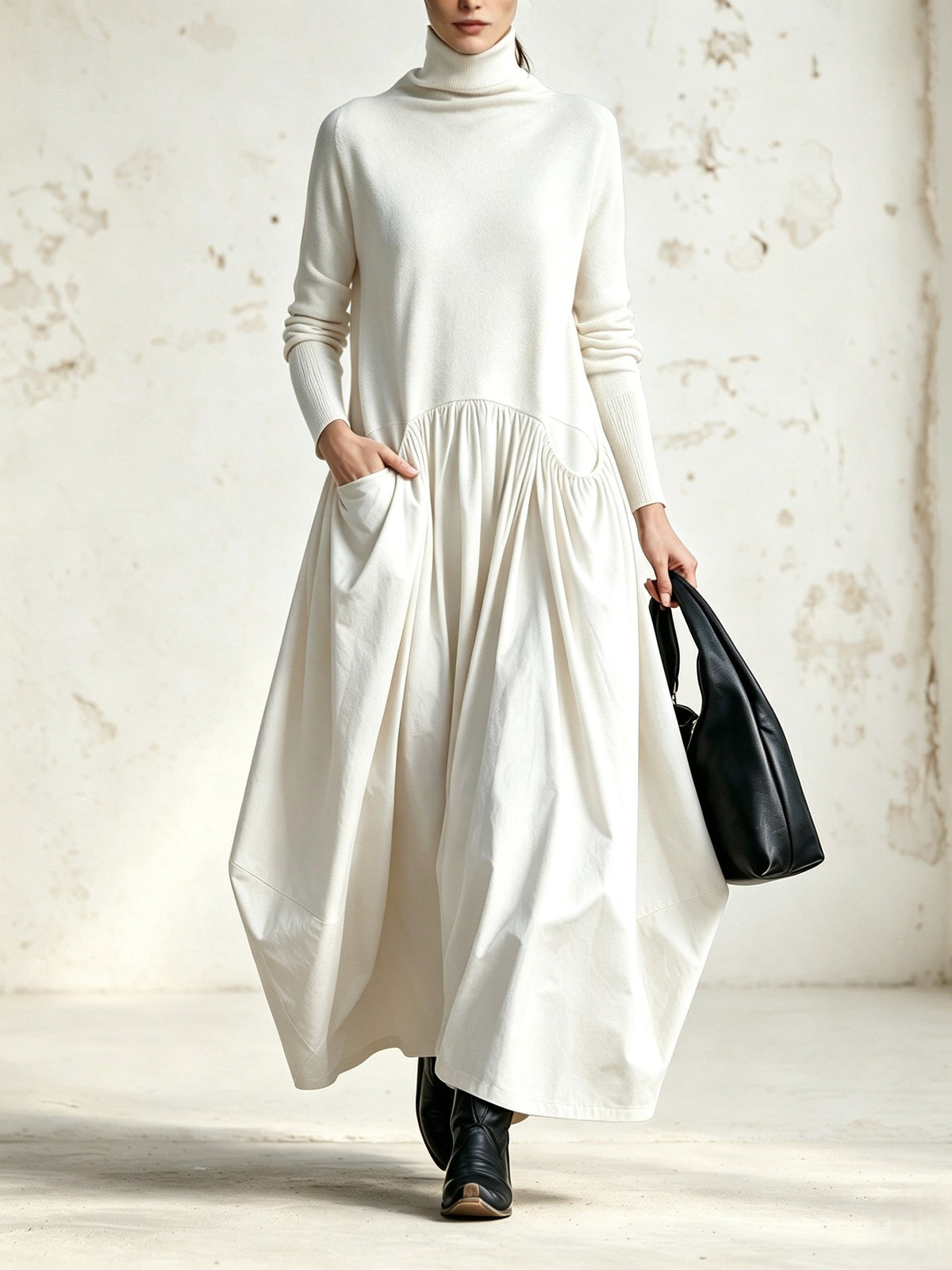Robe longue oversize à col roulé et poches