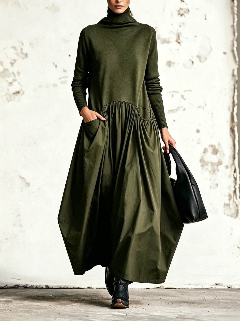 Robe longue oversize à col roulé et poches