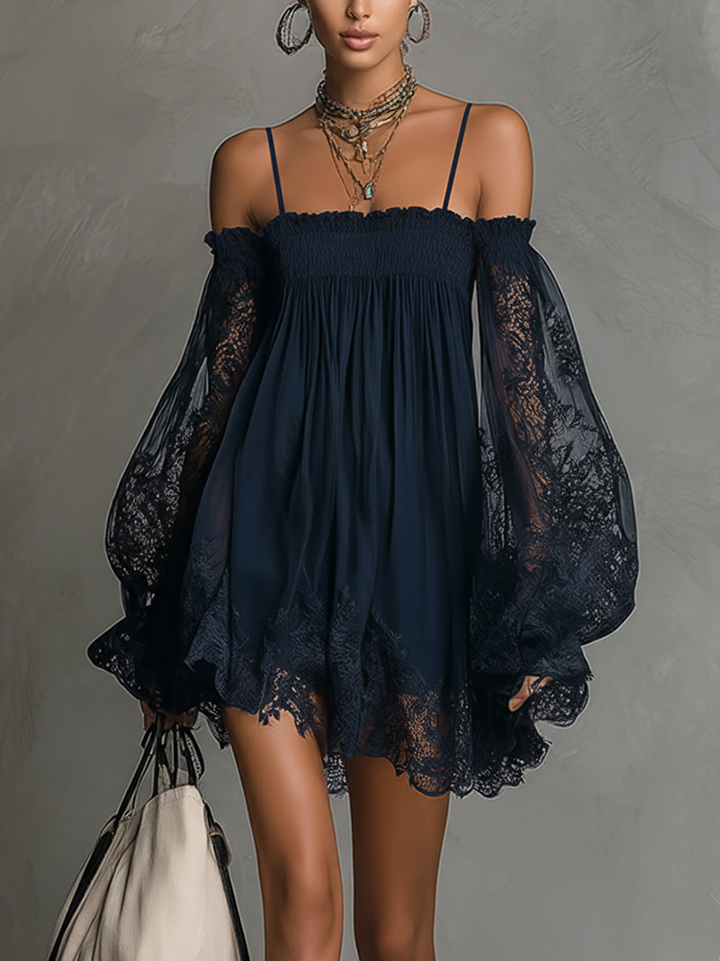 Noemi | Vestido mini en chiffon azul marino