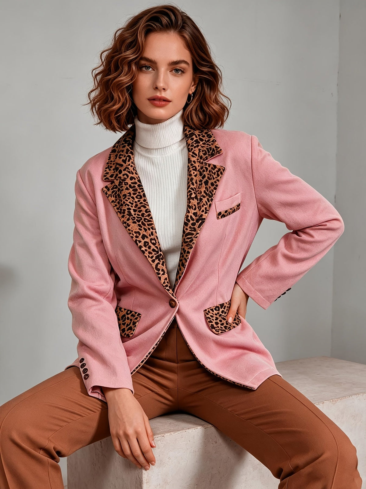 Clementine | Blazer ajusté en velours avec détails léopard
