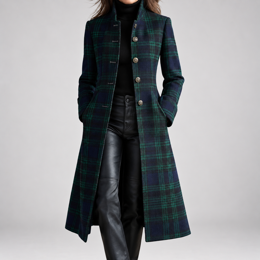 Rebecca | Manteau midi ajusté à carreaux