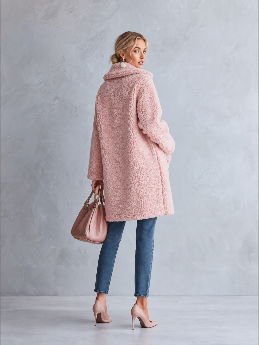 Manteau polaire rose à capuche