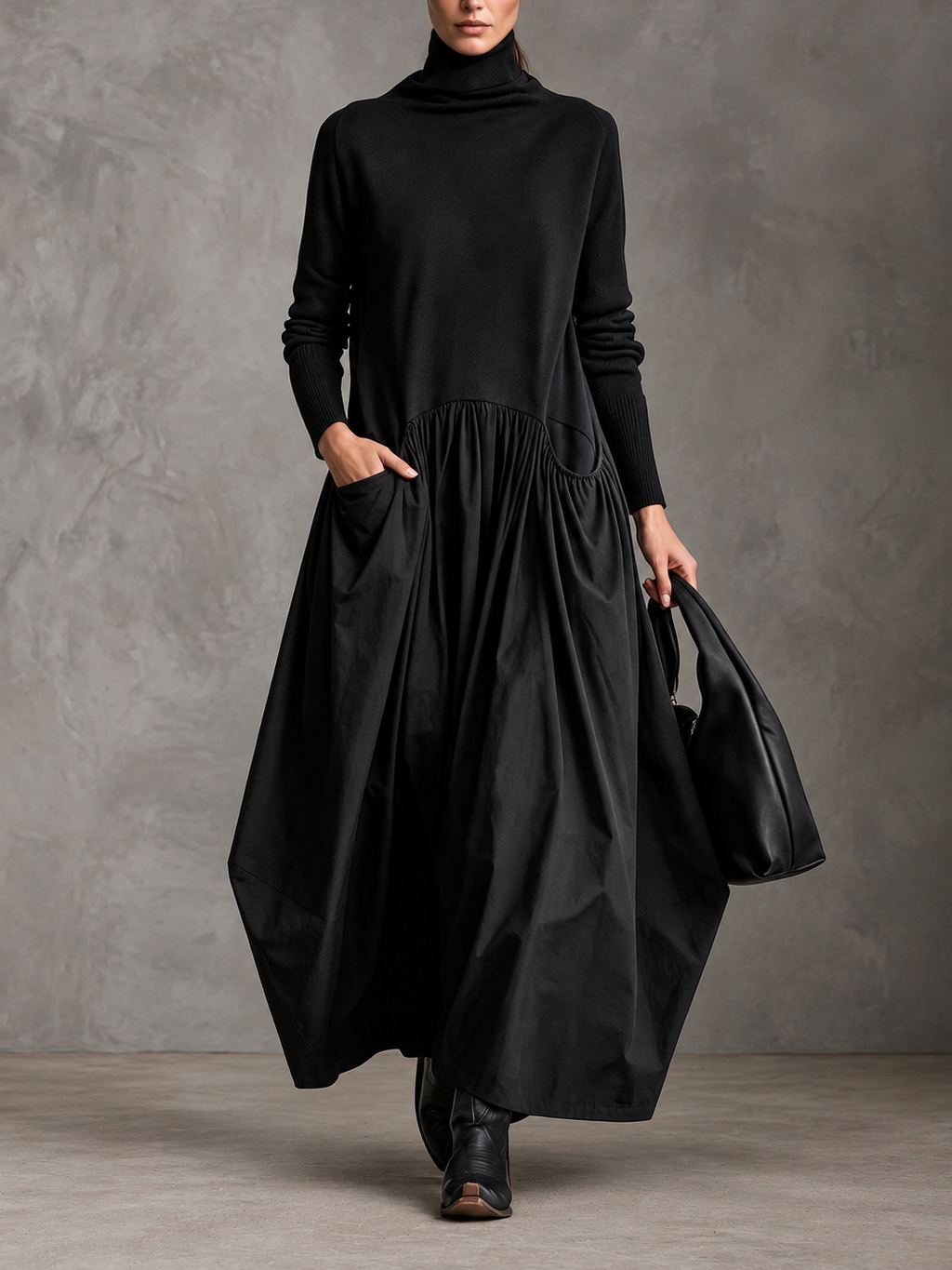 Robe longue oversize à col roulé et poches