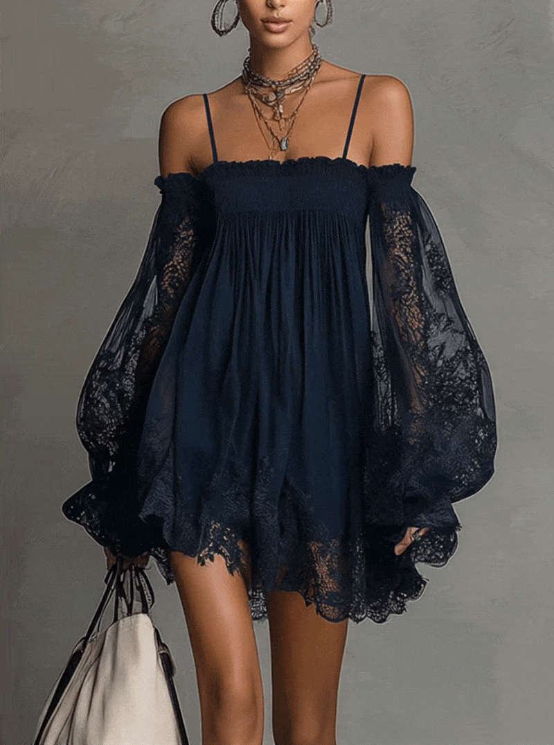 Noemi | Vestido mini en chiffon azul marino