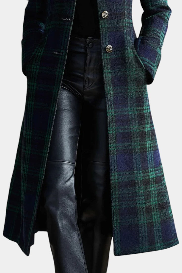 Rebecca | Manteau midi ajusté à carreaux