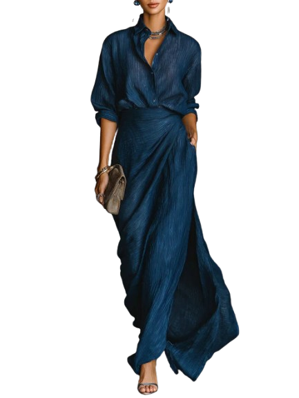 Céleste | Ensemble élégant de chemise et de jupe longue