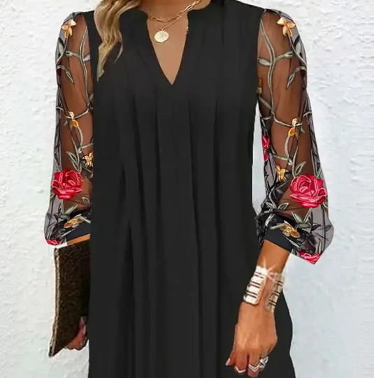 Camille | Robe élégante à manches brodées