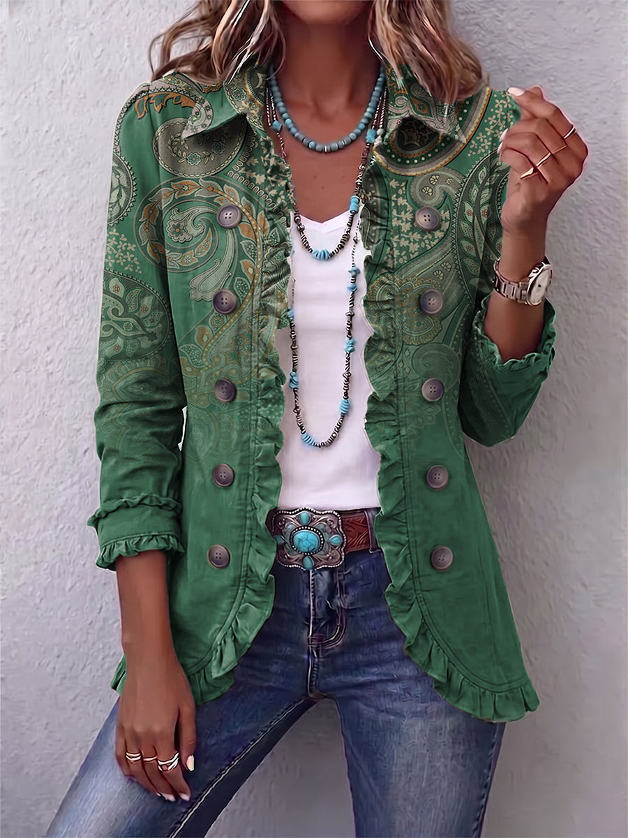 Jacinta | Veste en cachemire vert à volants