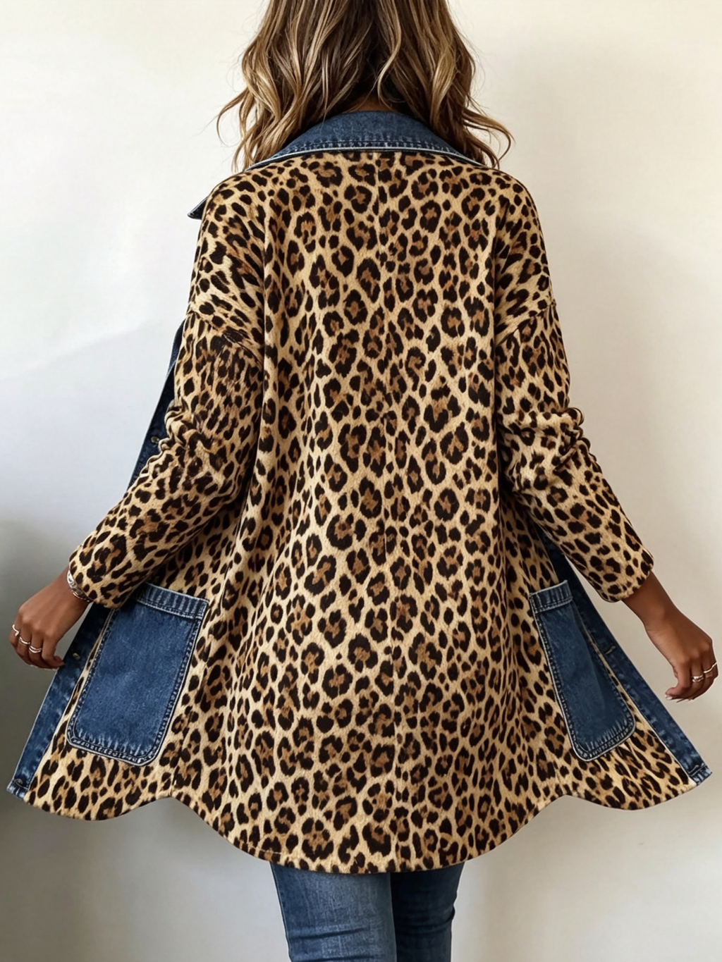 Lorena | Veste longue léopard avec denim