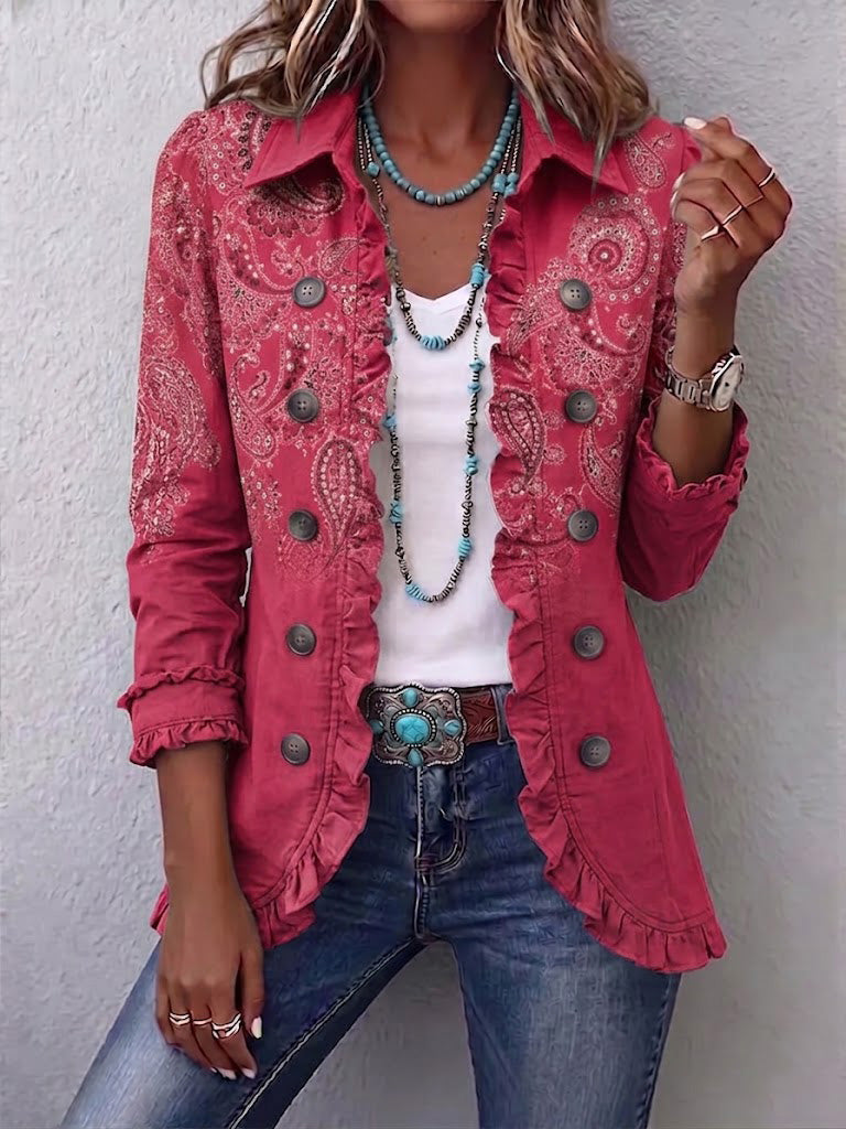 Adoration | Veste en cachemire rose à volants