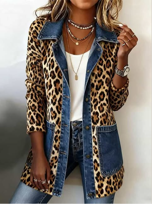Lorena | Veste longue léopard avec denim
